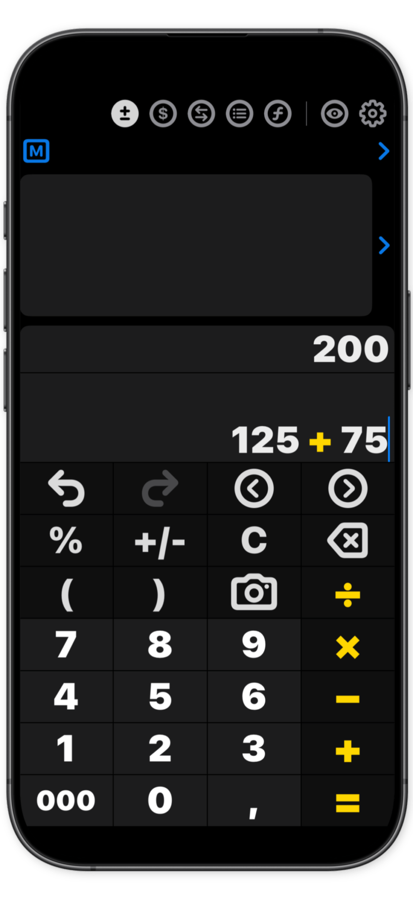 XCalc calculator with larger text and high-contrast keypad.